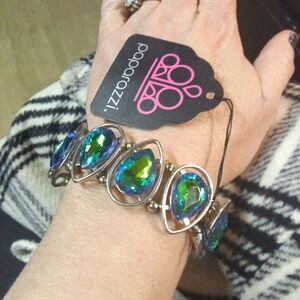 Silver and Blue-Green Teardrop Bracelet